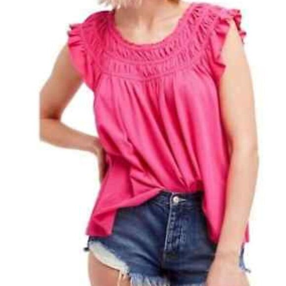 Free People Pink Smocked Off the Shoulder Top NWT Womens Size Small Boho - Picture 1 of 5